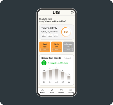 Home dashboard showing cognitive health summary